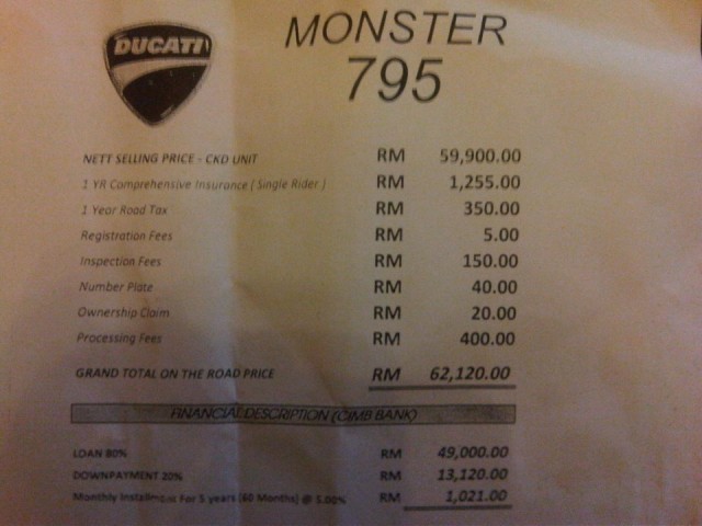 ducati monster cost