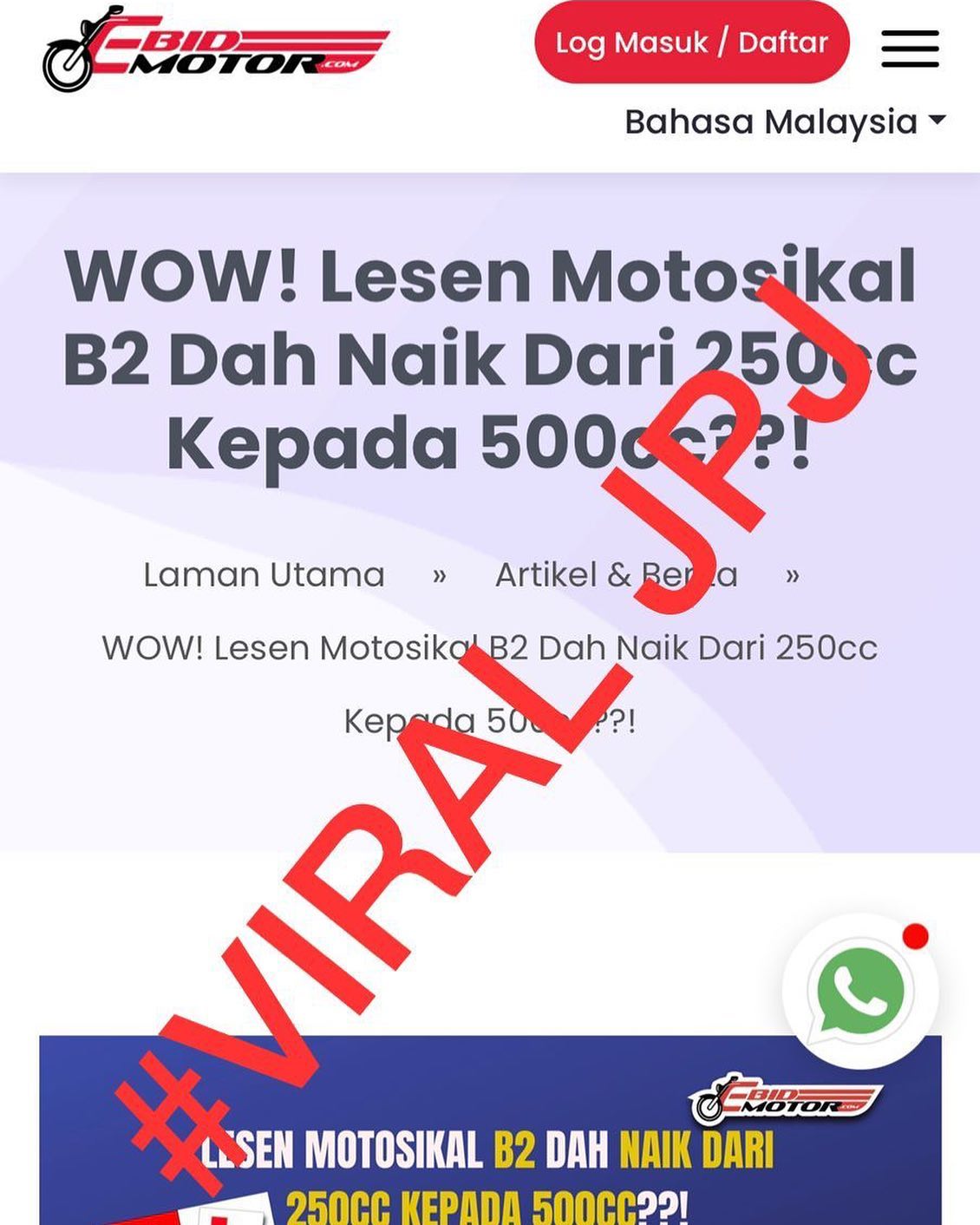 JPJ Denies B2 License Class Has Increased From 250cc To 500cc